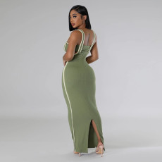 Solid Color Sleeveless Sling Split Maxi Dress CYA-901205