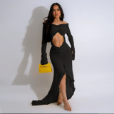 V Neck Solid Color See Through Maxi Dress CYA-901194