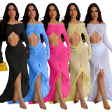 V Neck Solid Color See Through Maxi Dress CYA-901194