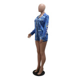 Printed Long Sleeve Shirt Shorts Two Piece Set CYA-901198