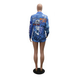 Printed Long Sleeve Shirt Shorts Two Piece Set CYA-901198