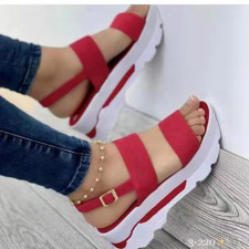 Wide Side One Strap Thick Bottom Slope Heel Sandals GYUX-312321