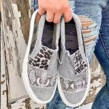 Snake Print Colorblocked Flat Canvas Shoes GYUX-6468