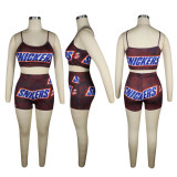 Letter Print Sling Vest And Shorts Sport 2 Piece Set TE-4677