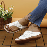 Clip Toe Hollowed Out Studded Flower Slope Heel Slippers GYUX-588