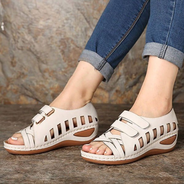Hollow Out Velcro Slope Heel Sandals GYUX-293