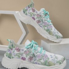 Flower Print Tie Up Fashion Flat Sneakers GYUX-5646