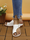Clip Toe Hollowed Out Studded Flower Slope Heel Slippers GYUX-588
