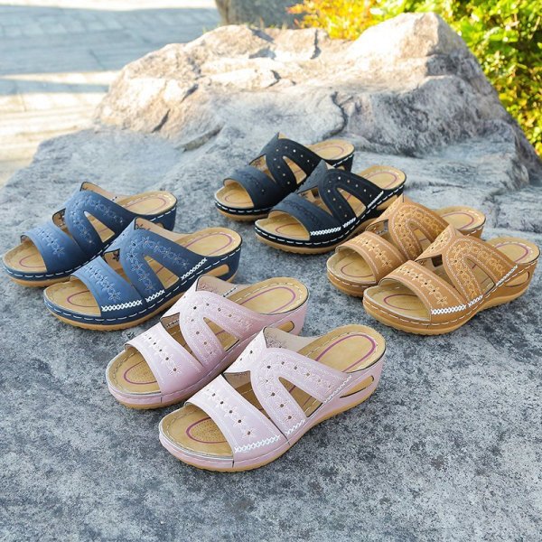 Embroidered Slope Heel Fish Mouth Sandals GYUX-63541