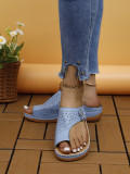 Clip Toe Hollowed Out Studded Flower Slope Heel Slippers GYUX-588