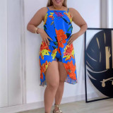 Print Sling Split Dress Two Piece Shorts Set NY-10779