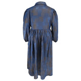 Plus Size Long Sleeve Lapel Neck Maxi Dress GDAM-218327