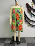 Print Sling Split Dress Two Piece Shorts Set NY-10779