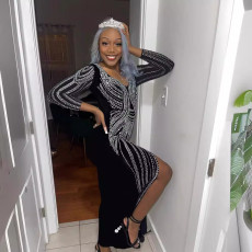 Hot Drill Long Sleeve Split Maxi Dress NY-3179