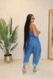 Fashion Denim Wrap Chest Patchwork Jumpsuit NY-5006