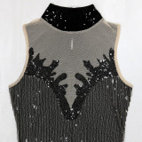 Sleeveless See Through Sequin Midi Dress CYA-901129