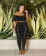 Rib Off Shoulder Hollow Out Pants Two Piece Set YD-8810