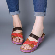 Roman Hollow Out Multicolor Slope Heel Sandals GYUX-999