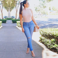 Casual High Waist Holes Pencil Jeans GZHY-733