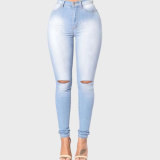 Casual High Waist Holes Pencil Jeans GZHY-733