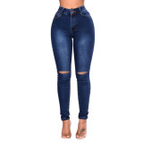 Casual High Waist Holes Pencil Jeans GZHY-733