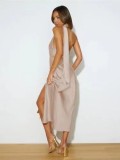 High Split Backless Neck Scarf Neck Midi Dress OD-8691