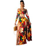 Long Sleeve Off Shoulder Irregular Split Maxi Dress FSXF-85
