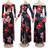 Long Sleeve Off Shoulder Irregular Split Maxi Dress FSXF-85