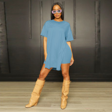 Solid Color Split Long Tops And Shorts Two Piece Set ME-8512