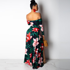 Long Sleeve Off Shoulder Irregular Split Maxi Dress FSXF-85
