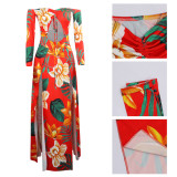 Long Sleeve Off Shoulder Irregular Split Maxi Dress FSXF-85