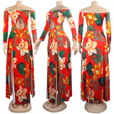 Long Sleeve Off Shoulder Irregular Split Maxi Dress FSXF-85