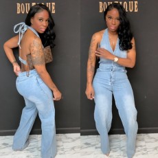 Sexy Backless Halter Denim Jumpsuit MK-3205
