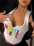 Letter Print U Neck Sleeveless Tank Top GYZY-881
