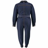 Plus Size V-Neck Casual Denim Jumpsuit GDAM-21863