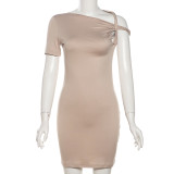 Slash Shoulder Short Sleeve Mini Dress DLSF-24D43854