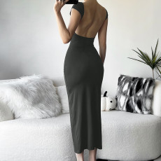 Solid Color Backless Slim Maxi Dress GZJQ-K23D39603