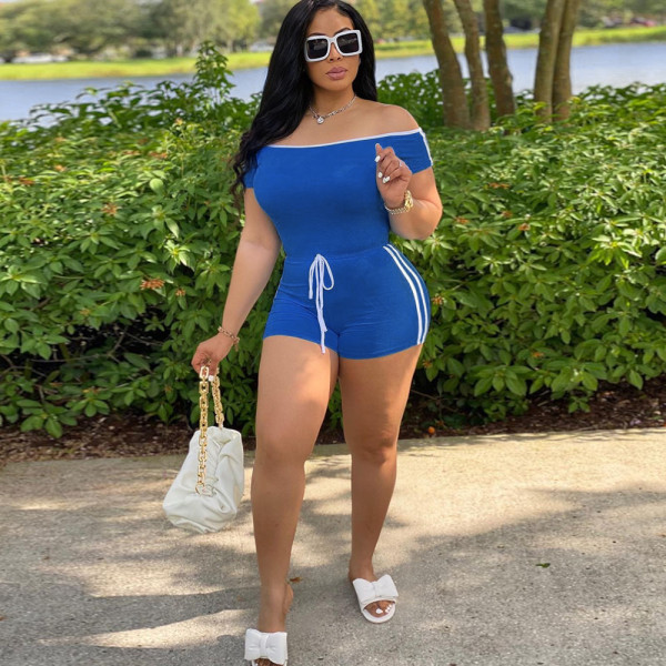 Solid Color One Neck Two Piece Shorts Set CYA-901193