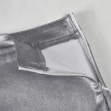 Patchwork Split PU Leather Half Body Skirt GFRT-7662SG