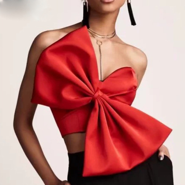 Plus Size Bow  Off Shoulder Wrap Chest Top  GKEN-92244