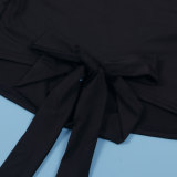 Solid Fly Sleeve V-Neck Split Skirt 2 Piece Set NY-10776