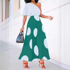 Casual Polka Dot Print Slash Shoulder Midi Dress SFY-2771