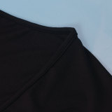 Solid Fly Sleeve V-Neck Split Skirt 2 Piece Set NY-10776