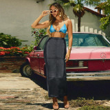 Patchwork Split PU Leather Half Body Skirt GFRT-7662SG