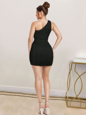 Hot Drill Patchwork One-Shoulder Sleeveless Mini Dress NY-3195
