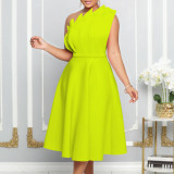 Slant Neck Pleated Sleeveless Party Dress GMLF-3200