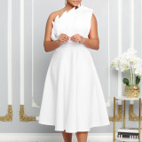 Slant Neck Pleated Sleeveless Party Dress GMLF-3200