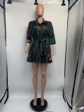 Camouflage Print Half Sleeve Tie Up Mini Dress GDNY-2224
