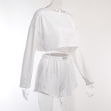 Solid Color Short Sleeve Loose 2 Piece Shorts Set GSMU-23525MH