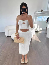 Knits Solid Color Wrap Chest Two Piece Skirts Set MDF-5502